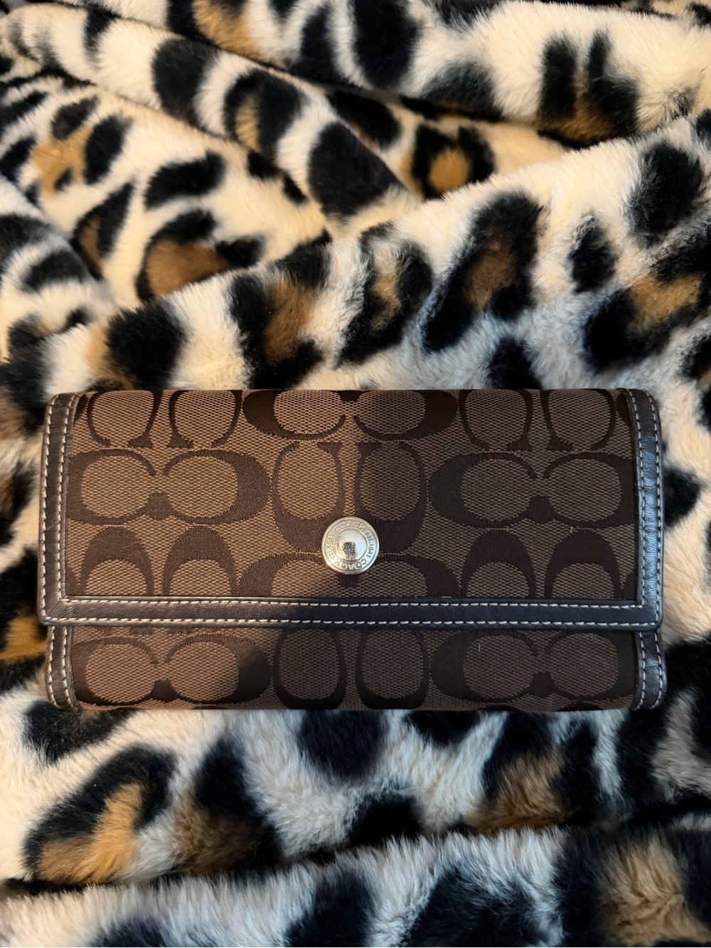 Coach Dark Brown Signature Continental Wallet